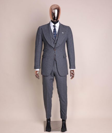 A Cloud Grey, Knitted, Peak Lapel Jorgecarli Vogue Suit