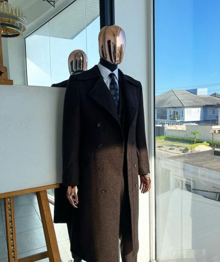 A Hikory Brown – Jorgecarli Vogue jacket - “Sicilian”  Peak Lapel Double Breasted Trench suit