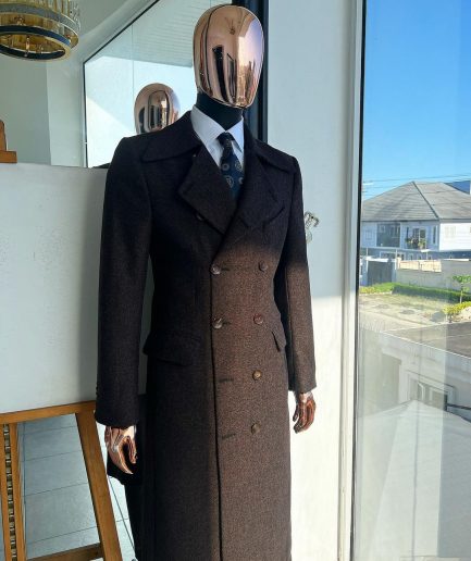 A Hickory Brown – Jorgecarli Vogue jacket - “Sicilian” peak lapel trench double-breasted suit