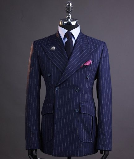 A Pencil stripe and navy blue – Jorgecarli - peak lapel double breasted suit