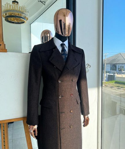 A Hickory Brown – Jorgecarli Vogue jacket - “Sicilian” peak lapel trench double-breasted suit