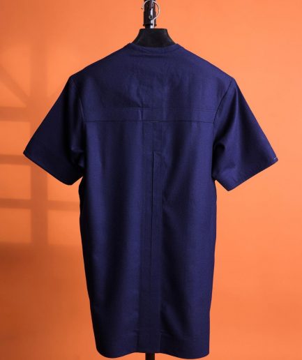 A Navy blue, 120s jorgecarli wool, front flap, short sleeve with clear view Swarovski button details African traditional senator kaftan native.
