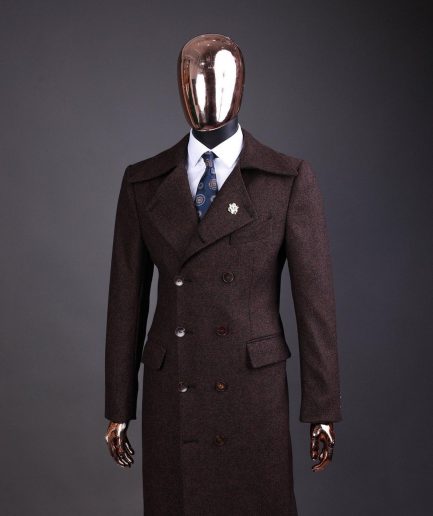 A Hickory Brown – Jorgecarli Vogue jacket - “Sicilian” peak lapel trench double-breasted suit