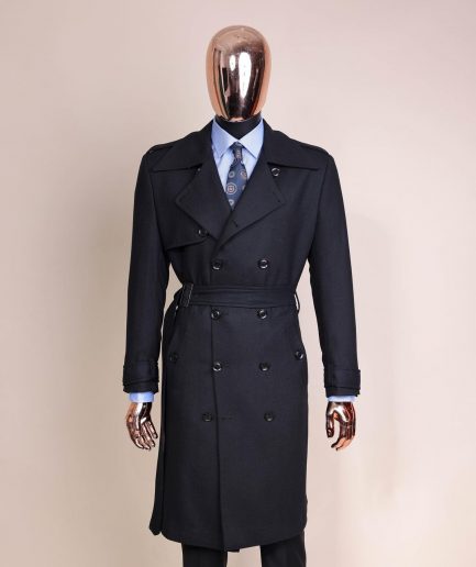 A Charcoal Black, Peak Lapel Jorgecarli Vogue Trench Wool Jacket