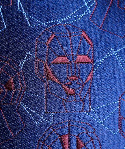 A Navy Blue, AI connected iron-man maze embrodery details agbada
