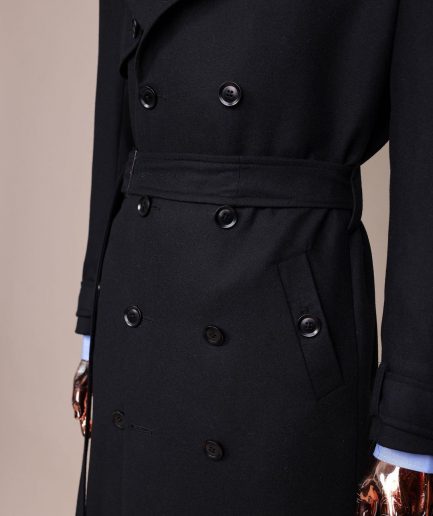 A Charcoal Black, Peak Lapel Jorgecarli Vogue Trench Wool Jacket