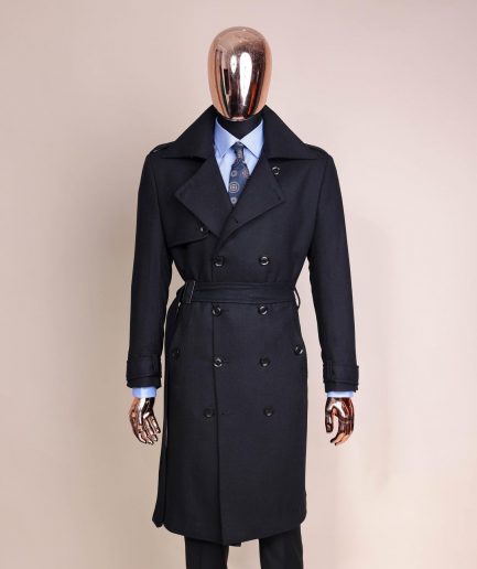 A Charcoal Black, Peak Lapel Jorgecarli Vogue Trench Wool Jacket