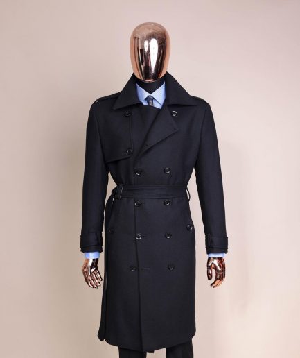 A Charcoal Black, Peak Lapel Jorgecarli Vogue Trench Wool Jacket