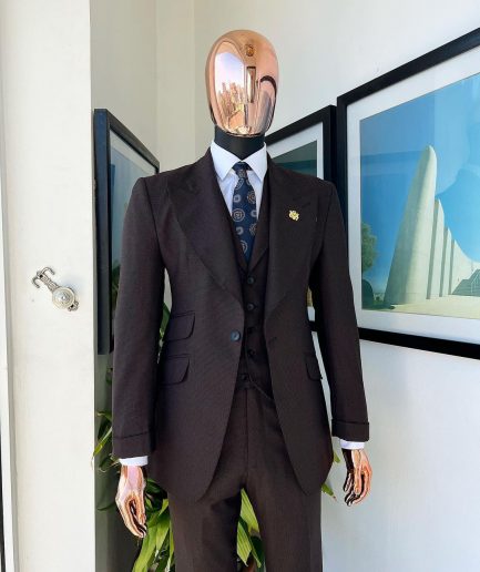 A Hickory Brown And Black Nobility Check, Knitted, Peak Lapel Suit