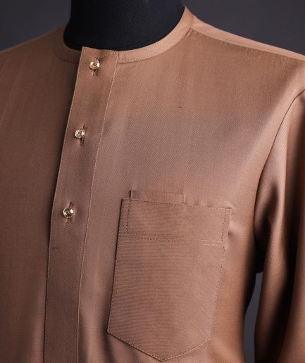 A Light brown, Nobility fabric, front flap, 3/4 sleeve and gold details Swarovski button African senator kaftan native.
