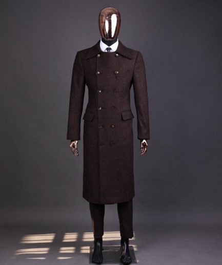 A Hickory Brown – Jorgecarli Vogue jacket - “Sicilian” peak lapel trench double-breasted suit