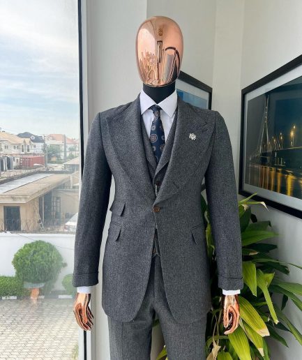 A Cloud Grey, Knitted, Peak Lapel Jorgecarli Vogue Suit