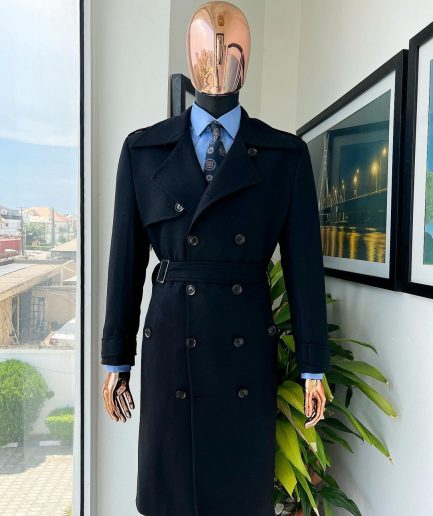 A Charcoal Black, Peak Lapel Jorgecarli Vogue Trench Wool Jacket