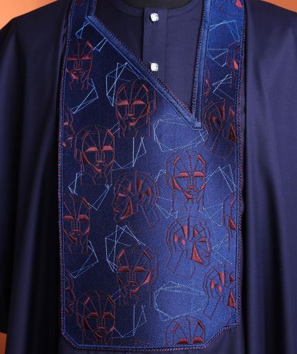 A Navy Blue, AI connected iron-man maze embrodery details agbada