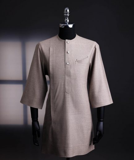 A Light cedar brown, Jorgecarli wool, front flap, layered suit & pen pocket, 3/4 sleeve and clear view silver Swarovski button African senator kaftan native.