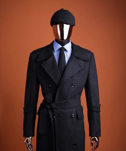 A Charcoal Grey, peak lapel jorgecarli vogue trench wool suit
