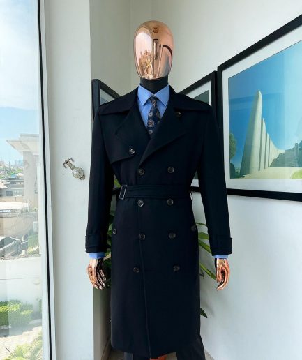 A Charcoal Black, Peak Lapel Jorgecarli Vogue Trench Wool Jacket