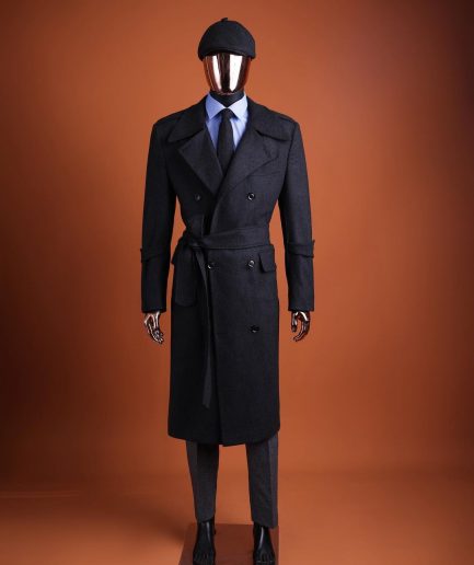 A Charcoal Grey, peak lapel jorgecarli vogue trench wool suit