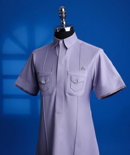 A periwinkle purple, paisley details short sleeve ka-shirt senator Kaftan native.