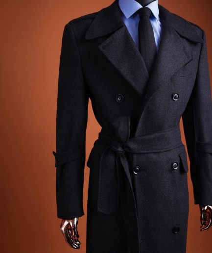 A Charcoal Grey, peak lapel jorgecarli vogue trench wool suit