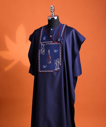 A Navy blue, “pop pop pop”embroidery details agbada, mint blue clear view Swarovski buttons on 3/4 sleeve kaftan & sokoto