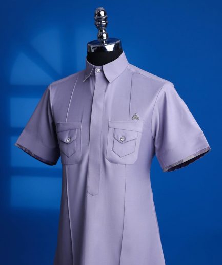 A periwinkle purple, paisley details short sleeve ka-shirt senator Kaftan native.