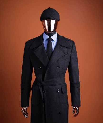 A Charcoal Grey, peak lapel jorgecarli vogue trench wool suit
