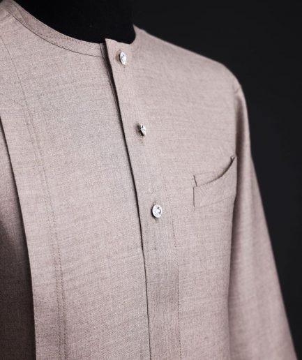 A Light cedar brown, Jorgecarli wool, front flap, layered suit & pen pocket, 3/4 sleeve and clear view silver Swarovski button African senator kaftan native.