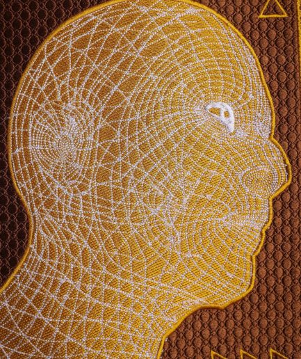 A Tawny brown, “Head Algorithm Mapping ” embroidery details agbada, 3/4 sleeve kaftan & sokoto