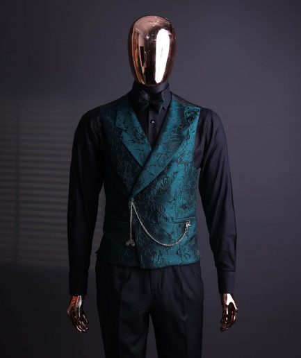 An Emerald green, knitted, root floral jacquard notch lapel suit