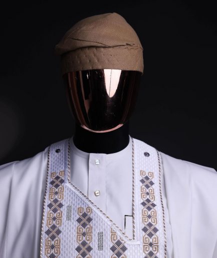 A white, shattered interwoven embroidery with Swarovski stones details agbada