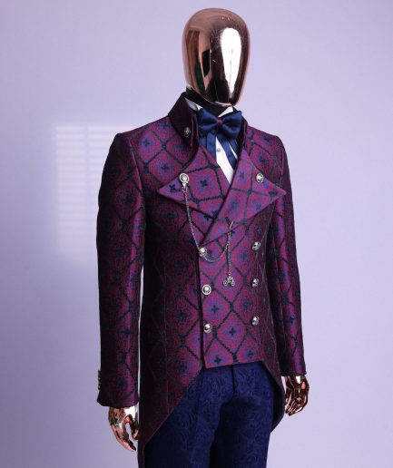A Double Breasted Tail Metallic Jacquard Period Suit