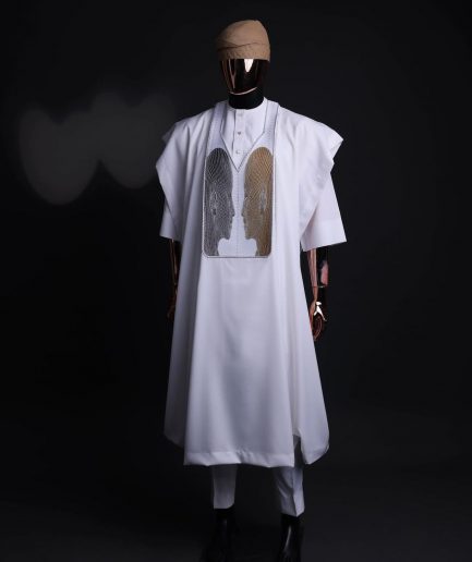 A White, Machine (Artificial Intelligence) vs Man embroidery details agbada