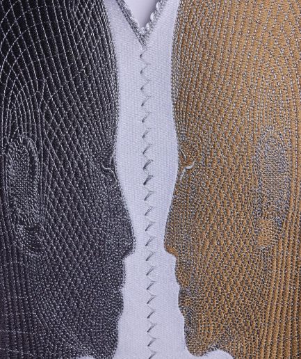 A White, Machine (Artificial Intelligence) vs Man embroidery details agbada