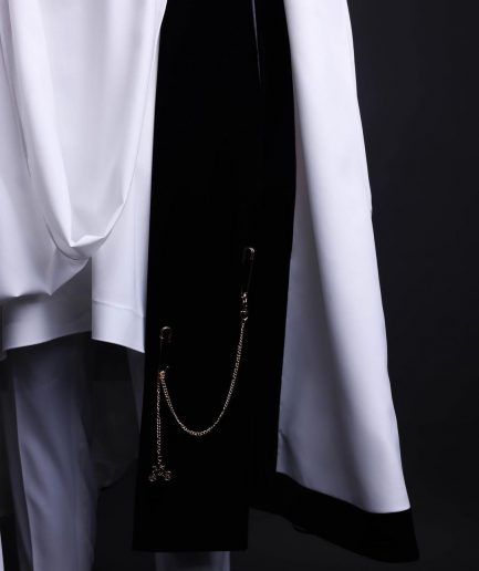 A white & black tragbada, zipline cape, long sleeve African senator kaftan native, Open cut Hat & sokoto