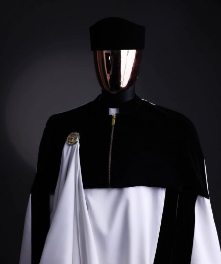 A white & black tragbada, zipline cape, long sleeve African senator kaftan native, Open cut Hat & sokoto