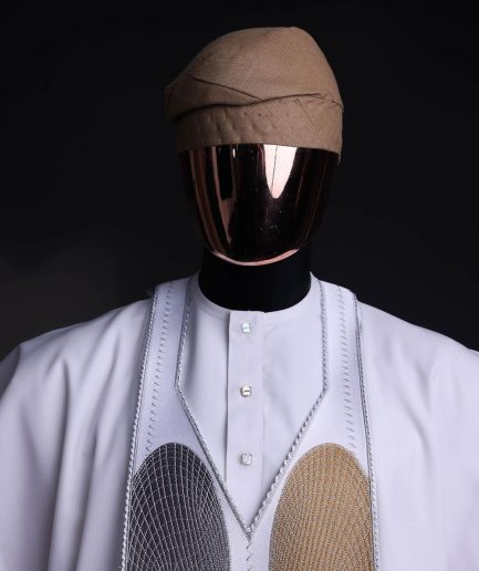 A White, Machine (Artificial Intelligence) vs Man embroidery details agbada