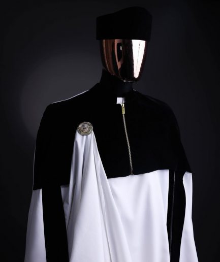 A white & black tragbada, zipline cape, long sleeve African senator kaftan native, Open cut Hat & sokoto