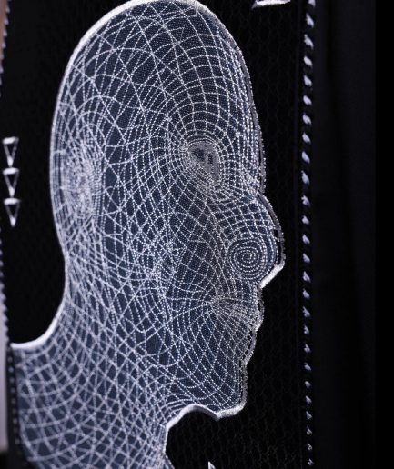 A Charcoal Black, “Head Algorithm Mapping ” embroidery details agbada