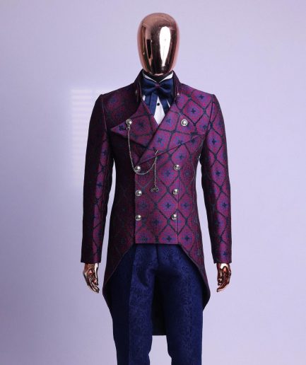 A Double Breasted Tail Metallic Jacquard Period Suit