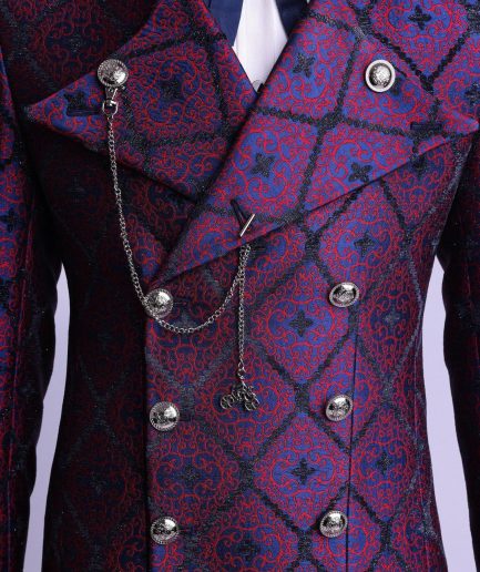 A Double Breasted Tail Metallic Jacquard Period Suit