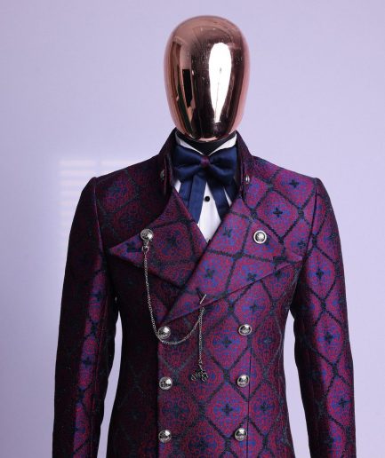 A Double Breasted Tail Metallic Jacquard Period Suit