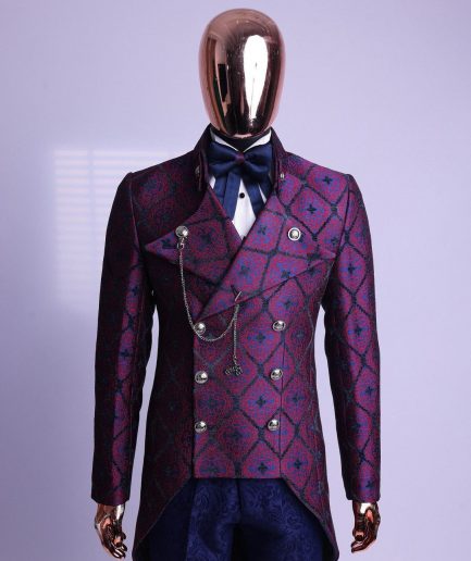 A Double Breasted Tail Metallic Jacquard Period Suit