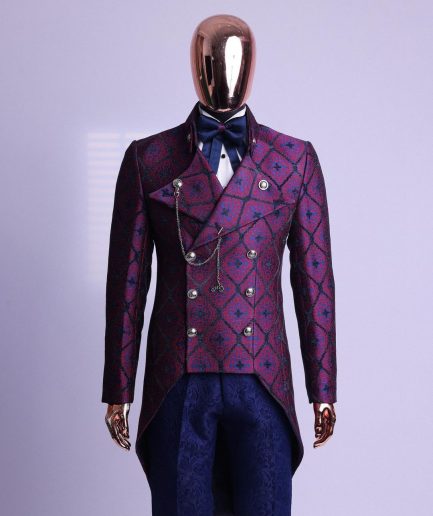 A Double Breasted Tail Metallic Jacquard Period Suit