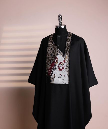 A Charcoal Black, “Thinking APE ” Embroidery Details Agbada