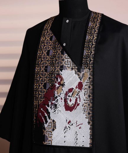 A Charcoal Black, “Thinking APE ” Embroidery Details Agbada