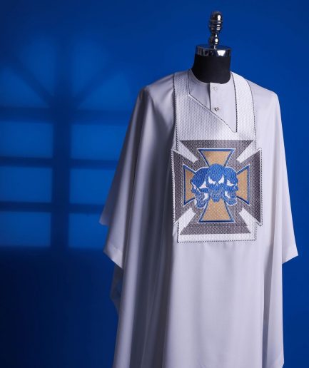 A White, “Skulls Bones” Embroidery Details Agbada