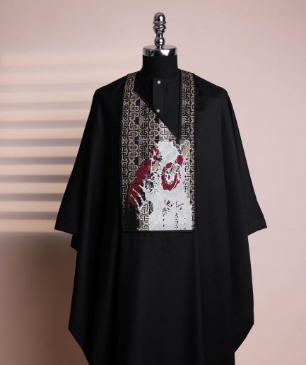 A Charcoal Black, “Thinking APE ” Embroidery Details Agbada