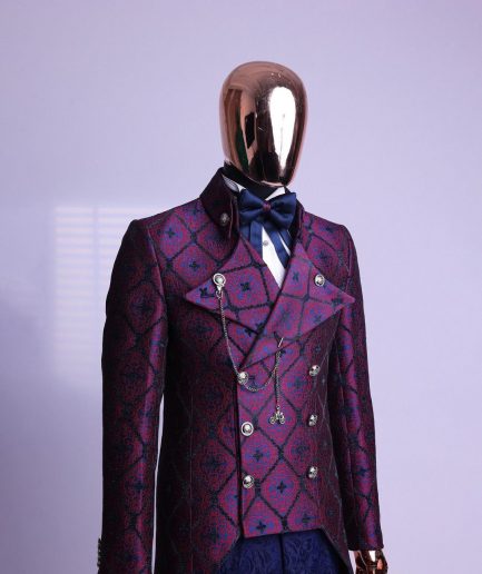 A Double Breasted Tail Metallic Jacquard Period Suit