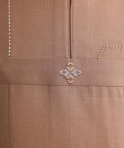A walnut brown, rectangular front layered embroidery, long sleeve African senator kaftan native.